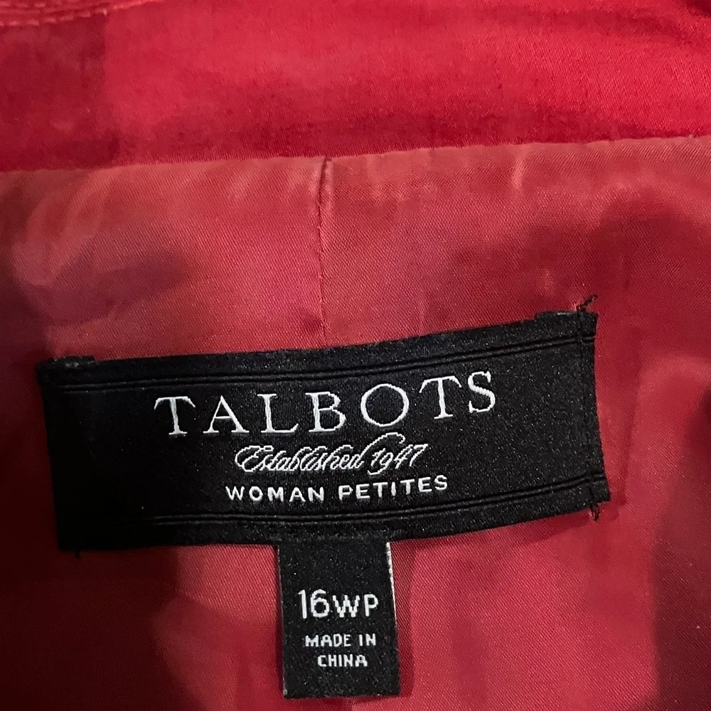 Talbots Women’s Red 3/4 Sleeve HiddenSnap Front 16WP Ruffle Hem Blazer-Jacket
